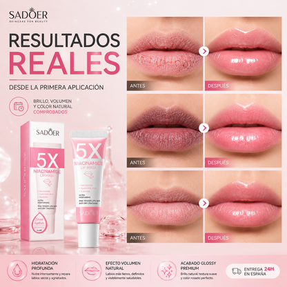 SADOER 5X Mascarilla Labial con Niacinamida – Efecto Labios Carnosos, Rosados e Hidratados 10g