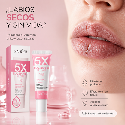 SADOER 5X Mascarilla Labial con Niacinamida – Efecto Labios Carnosos, Rosados e Hidratados 10g