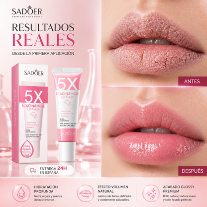 SADOER 5X Mascarilla Labial con Niacinamida – Efecto Labios Carnosos, Rosados e Hidratados 10g