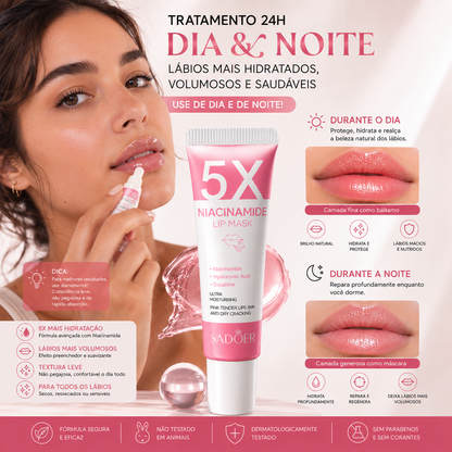 SADOER 5X Mascarilla Labial con Niacinamida – Efecto Labios Carnosos, Rosados e Hidratados 10g