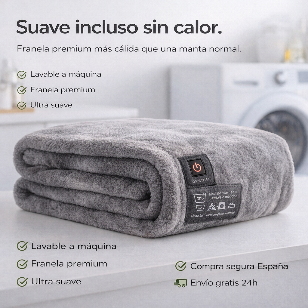 ❄️ Manta Eléctrica ThermaViva 60 – Manta de Invierno con Calor Ajustable, Control USB y Calor Rápido ♨️