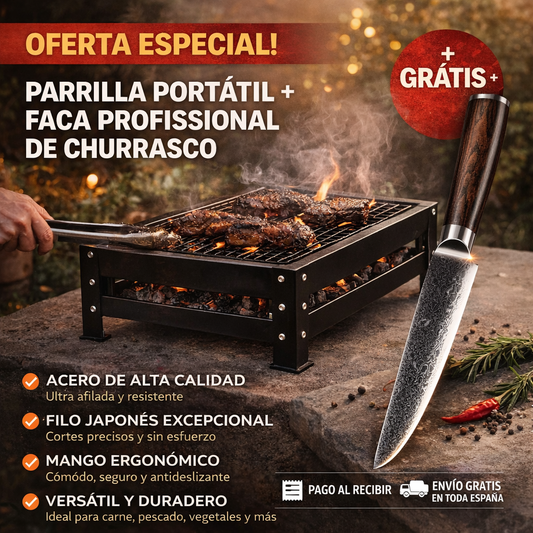 🍖 GRILL  – Parrilla Portátil con Cuchillo Japonés de Regalo 🔪