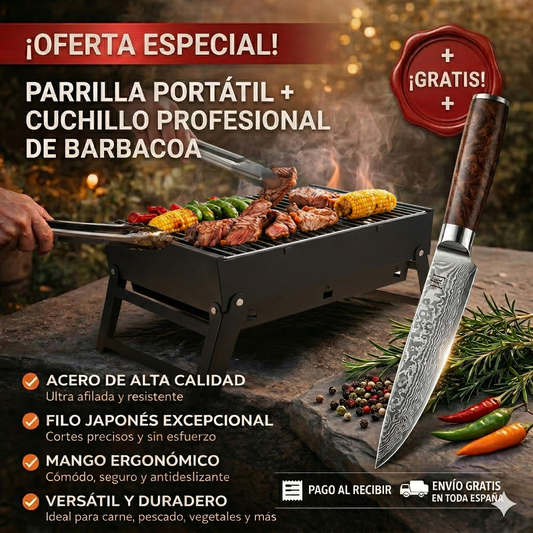 🍖 GRILL  – Parrilla Portátil con Cuchillo Japonés de Regalo 🔪
