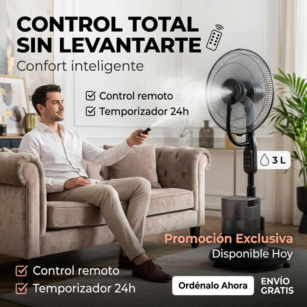 FrostAir Elite™ — Ventilador Nebulizador Premium · Refresca tu casa 7°C en minutos