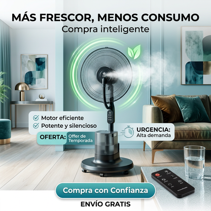 FrostAir Elite™ — Ventilador Nebulizador Premium · Refresca tu casa 7°C en minutos