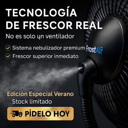 FrostAir Elite™ — Ventilador Nebulizador Premium · Refresca tu casa 7°C en minutos