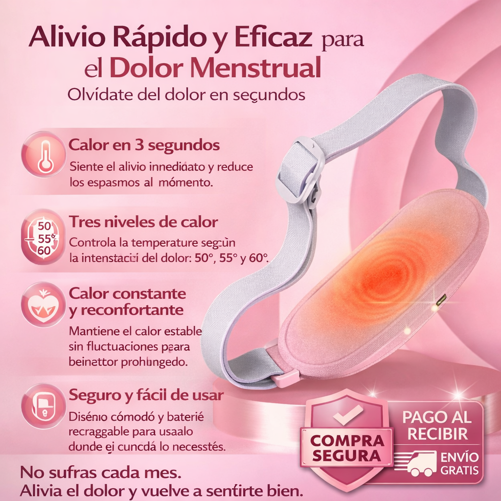 🌸 CINTURÓN TÉRMICO CON MASAJE PARA CÓLICOS MENSTRUALES 🔥