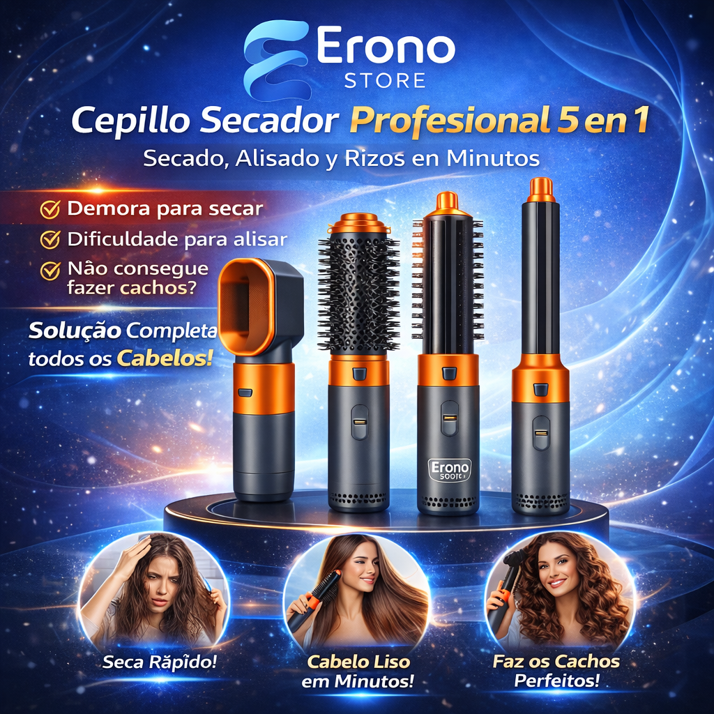 ✨ SalonLuxe – Cepillo Secador Profesional 5 en 1 | Caja Premium + 5 Cabezales Profesionales + ¡REGALO EXCLUSIVO! 🔥