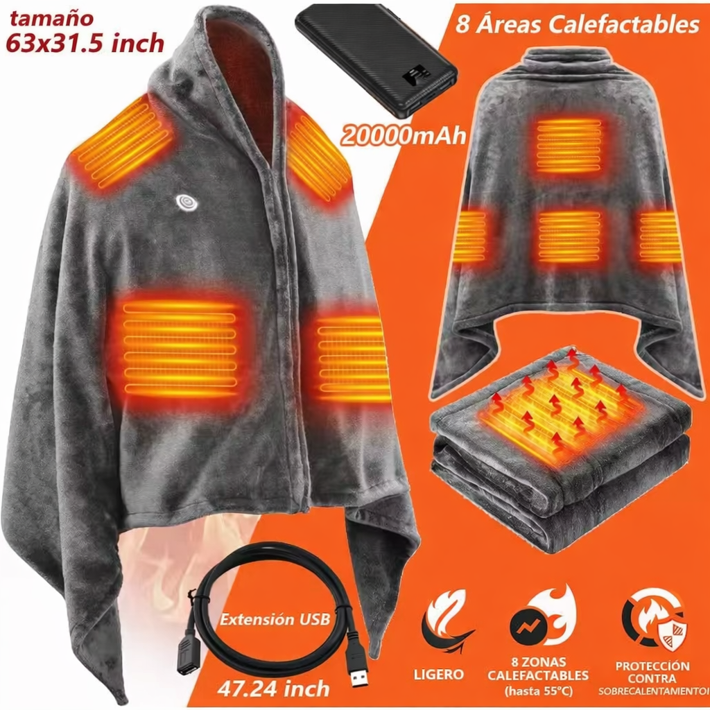 ❄️ Manta Eléctrica ThermaViva 60 – Manta de Invierno con Calor Ajustable, Control USB y Calor Rápido ♨️
