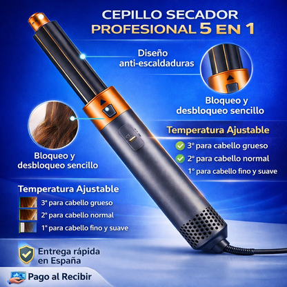 ✨ SalonLuxe – Cepillo Secador Profesional 5 en 1 | Caja Premium + 5 Cabezales Profesionales + ¡REGALO EXCLUSIVO! 🔥