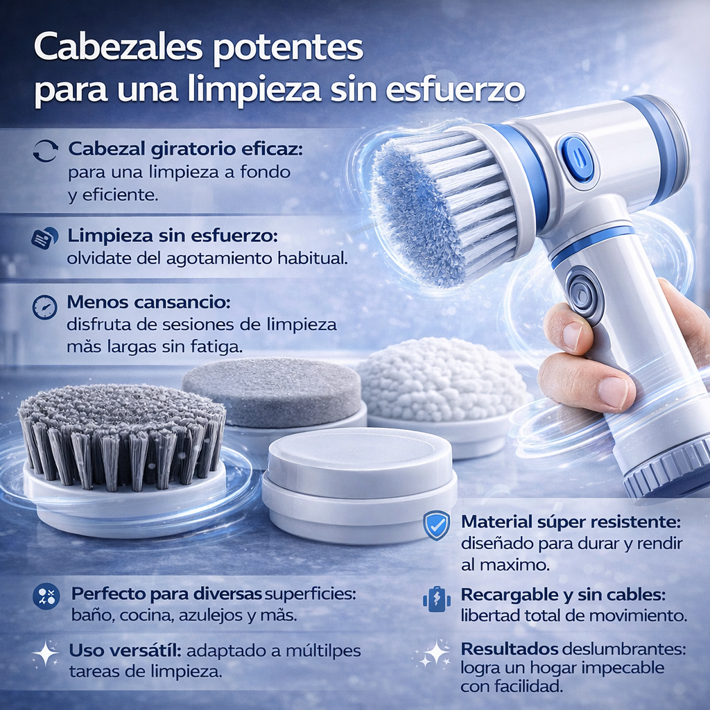 🧽 Depurador giratorio eléctrico, cepillo de limpieza inalámbrico para baño, depurador eléctrico con 5 cabezales de cepillo reemplazables ⚡