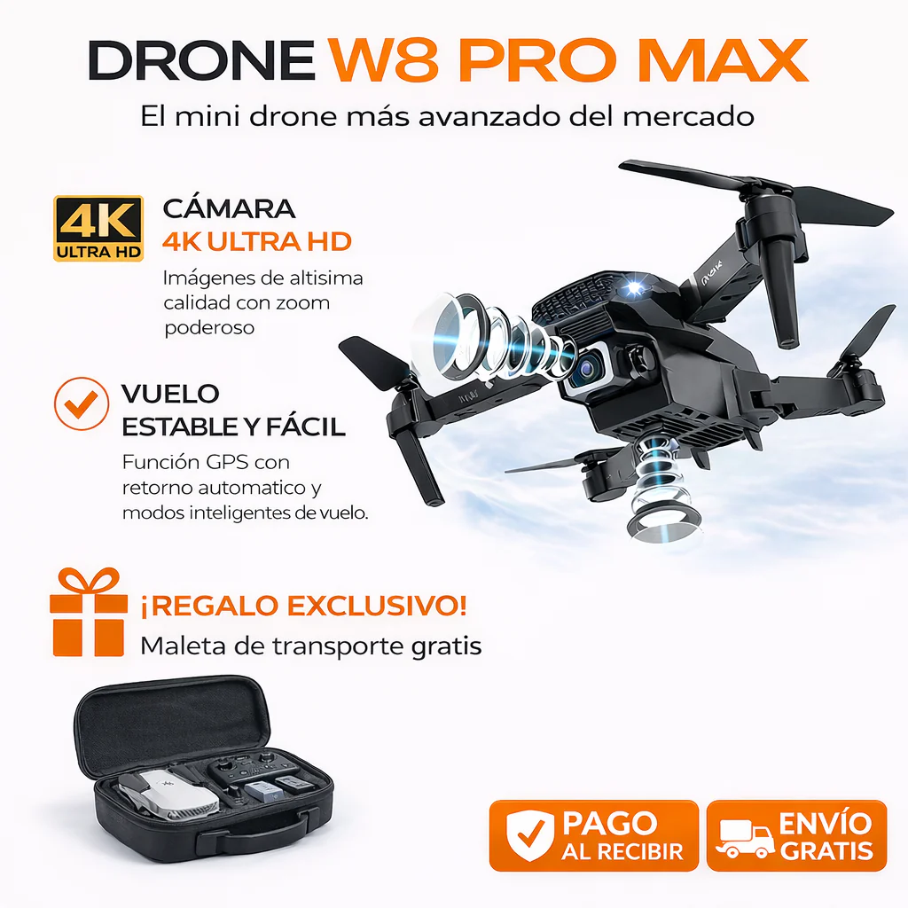 🚀DRON W8 PRO MAX + MALETA DE TRANSPORTE + CONTROL REMOTO + BATERÍA DE ALTA AUTONOMÍA + REGALO EXCLUSIVO 🔥